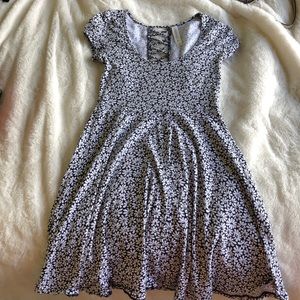Black and white floral fit and flare dress